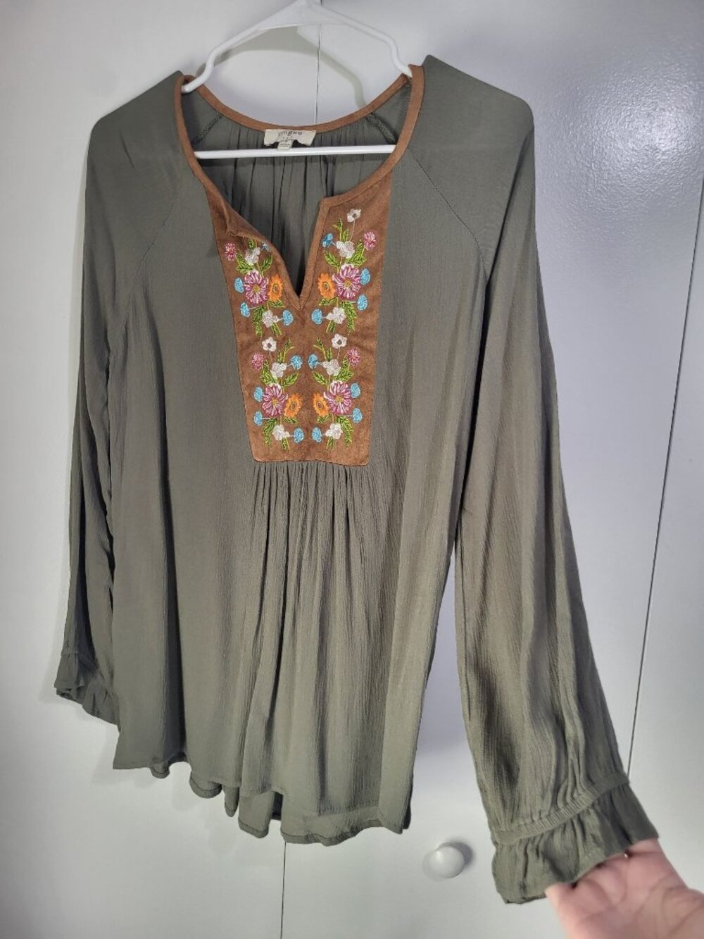 Umgee Womens SZ S Floral Embossed Peasant Boho Tunic Blouse Festival Cottage - Picture 1 of 9